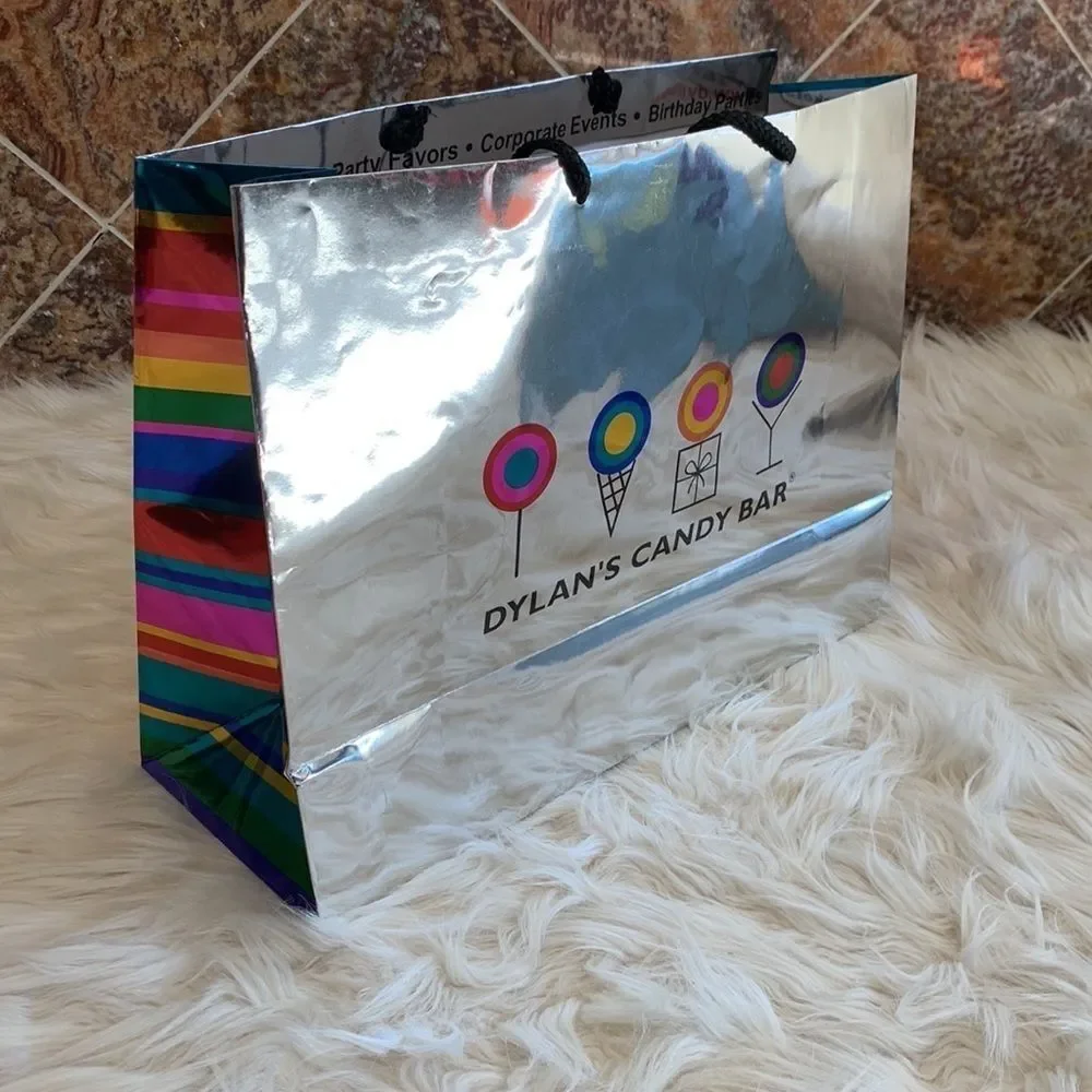Dylan’s Candy Bar Paper Shopping Bags. One Black and One Silver Metallic.